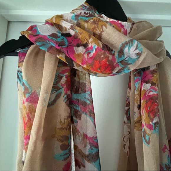 Light Weight Scarf | Tan & Floral - Picture 1 of 3